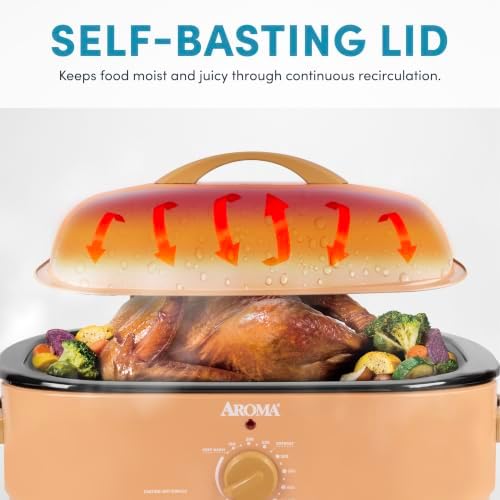 AROMA® 14Qt. Roaster Oven with High-Dome Lid, Fits 18-lb. Turkey, Adjustable Temperature Settings, Keep Warm Setting, Terra Cotta (ART-854TCH)