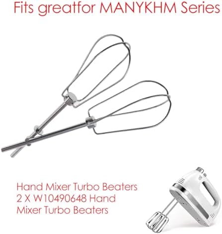 Hand Mixer Beaters, 2-Pack Stainless Steel Attachments for KitchenAid Models W10490648, KHM5APWH7, PS4082859 - Compatible with KHM3, KHM5, KHM7, KHM9 Series Mixers
