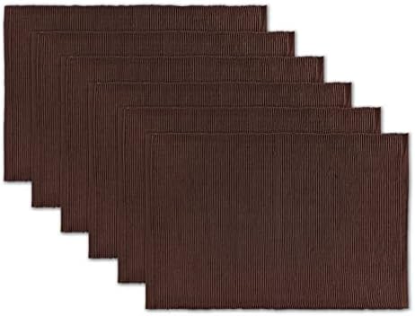 100% Cotton Ribbed Placemats - Set of 6-13 x 19 Inches - Brown - Everyday/Thanksgiving/Fall Cloth Table Mats - Thick Construction, Washable & Reusable Cloth Place Mats - by AVKA Studio
