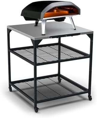 ooni Large Modular Outdoor Table - 31x31x35 Inch Stainless Steel Pizza Oven Stand, Barbecue Cart, Outdoor Pizza Station
