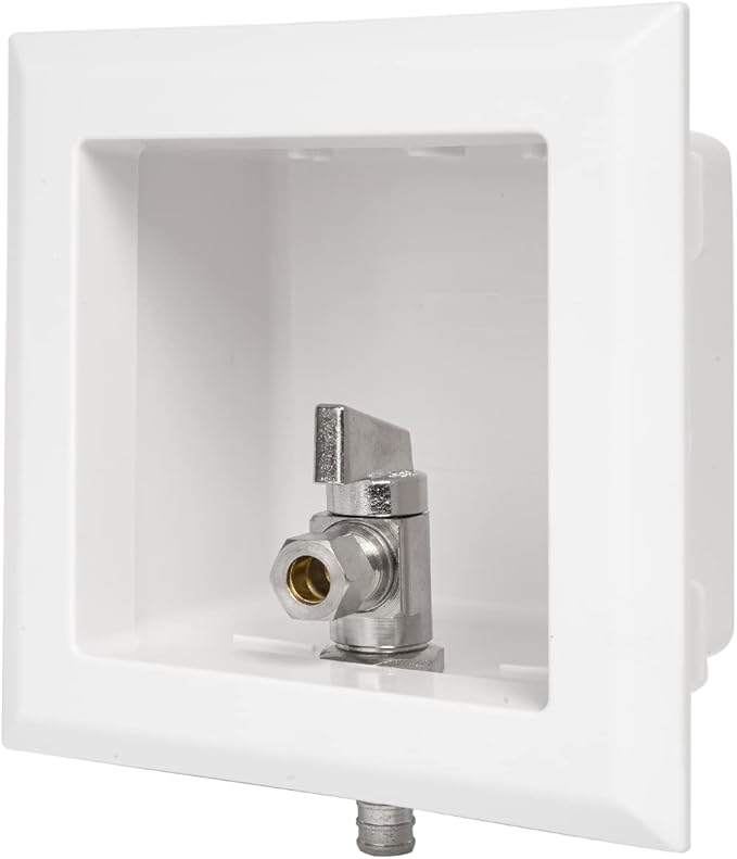 EFIELD Pex Pre-assembled Dishwasher Outlet Box, 1/2-Inch Barb Crimp Pex F1807 Inlet with Installed 1/4-Turn Ball Valve, White (Regular),(DW004)