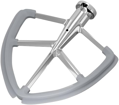 6QT Stainless Steel Flex Edge Beater for KitchenAid Mixer Professional 6 Quart Paddle Attachment Compatible with Kitchen Aid Accessories KD2661X, KP2671X with Silicone Edges Scraper