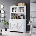 Jojoka 63" Tall Kitchen Pantry Hutch Cabinet with Drawers, Freestanding Storage Cabinet with Microwave Stand, Adjustable Shelves & Tempered Glass Doors for Dining Room Living Room,White