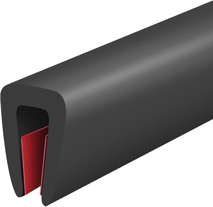 Rubber Edge Trim, Self-Adhesive Rubber Edge Protector for 1/8" Mirror and Flexiglass, EPDM Material, Fit 1/8"(3mm), Length 20 Ft, Black Color, U Channel Edge Trim