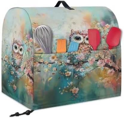 Funny Owl Print Stand Mixer Cover Compatible with 4-8 Qt Kitchen Aid Mixer Covers Anti-Stain Kitchen Appliance Dust Cover with Handle Pockets
