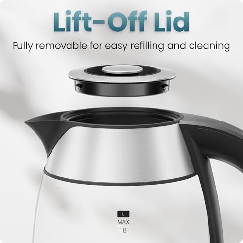 Chefman Electric Kettle 1500W, 1.8L Hot Water Boiler, Removable Lid for Easy Cleaning, LED Indicators, Auto Shutoff & Boil-Dry Protection, Borosilicate Glass Electric Tea Kettle – Stainless Steel - Image 4