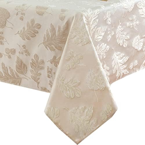 Newbridge Fall Damask Tablecloth Ivory Gold 60 x 144 Inch Rectangle