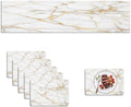 Mcalk Luxury Gold Marble Table Runner and Placemats Set of 6 Pieces, Gold Marble Placemats, Modern Cloth Place Mats Indoor for Kitchen,Washable Linen Material for Dining Table