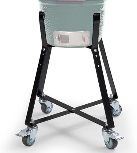 Big Green Egg Nest, Grill Stand for Big Green Egg Accessories, Rolling Nest with Heavy Duty Locking Caster Wheels Powder Coated Steel for BGE Smoker Kamado Joe Accessories (MiniMax)
