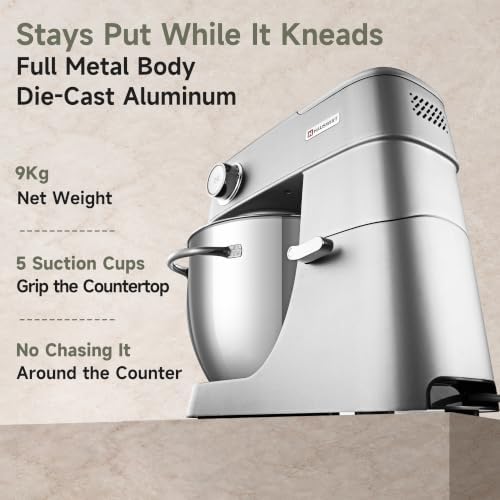 Hauswirt Stand Mixer 6QT XL Large, 4.5" LED Touch Screen Electric Household Stand Up Mixer, Full Metal Structure Standing Mixer 11-Speed, Dough Cake Bread Mixer – Silver