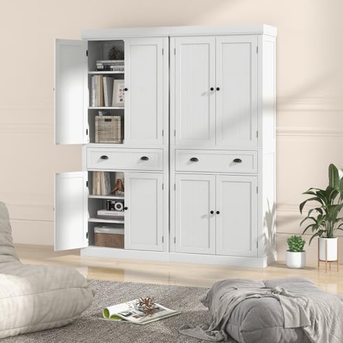 Tangkula 72" H Pantry Cabinet, Large Tall Storage Cabinet with Doors, White
