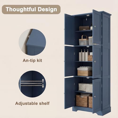 ChooChoo 63.2" Tall Bathroom Storage Cabinet with 6 Doors, Pantry Cabinet