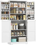 HOMCOM 72" Farmhouse Kitchen Pantry Cabinet, Tall, 4 Barn Doors, White