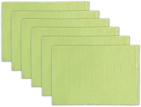 100% Cotton Ribbed Placemats - Set of 6-13 x 19 Inches - Light Lime Green - Everyday Cloth Table Mats - Thick Construction, Washable Reusable Cloth Place Mat - by AVKA Studio