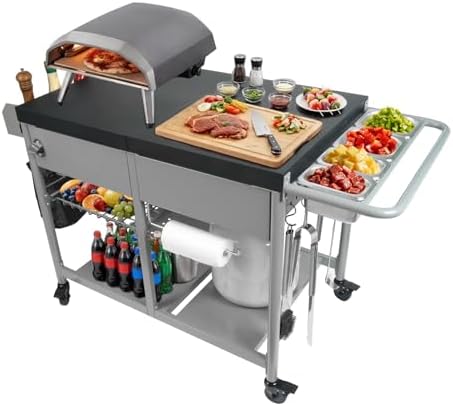 Heavy Duty Grill Cart Pizza Oven Table for Blackstone 17/22 Griddle Ninja Ooni Woodfire