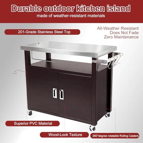 Outdoor Grill Cart with Stainless Steel Top and Cabinet