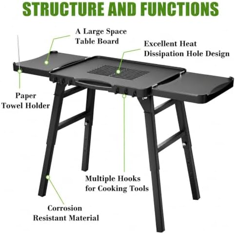 GRISUN 51'' Universal Folding Grill Cart with 3 Adjustable Heights