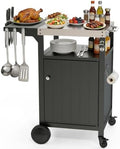 Outdoor BBQ Prep Cart with Storage, Foldable Side Table