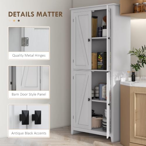 HOMCOM 72" Freestanding Kitchen Pantry Cabinet, Farmhouse 4-Door White