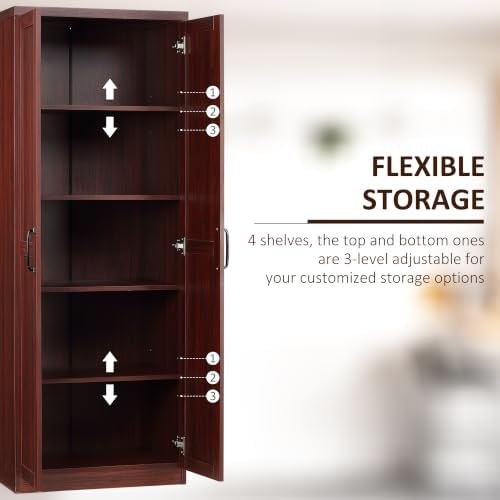 HOMCOM 63" Kitchen Pantry Cabinet with Doors and Adjustable Shelves, Coffee