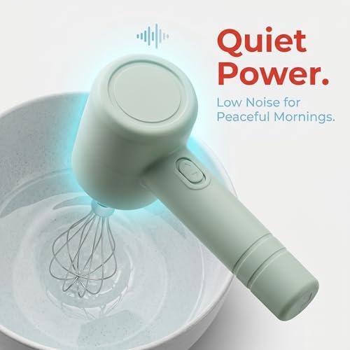 VINGVO Electric Mixer, Portable Automatic Electric Hand Mixer Handheld Mixer Cordless Hand Mixer USB Rechargeable for Baking Cake Egg Cream (Light Cyan)