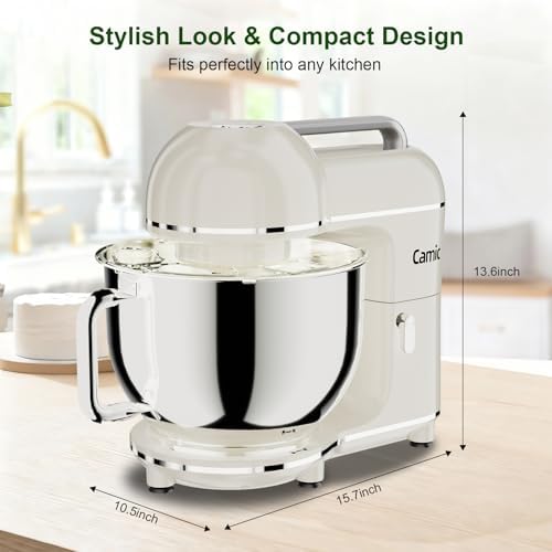 Camic 7.45 QT Tilt-Head Stand Mixer, Electric Mixer for Baking (White)