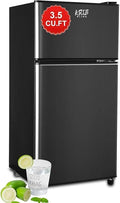 Refrigerator 3.5 Cu.Ft with Freezer,Vintage Double Door,Lock Fresh,7 Level Adjustable Thermostat ct for Dorm, Bar, Office,Kitchen, Apartment，Black