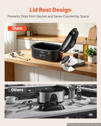 VEVOR Electric Roaster Oven, 18 Qt, Turkey Roasting Pan, Black, Metal Lid