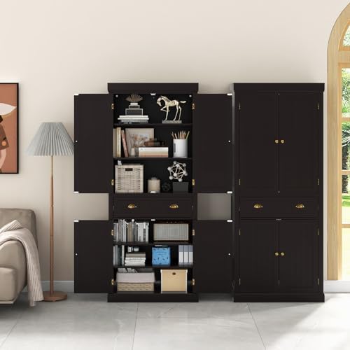 GIANTEX 72" Tall Kitchen Pantry Cabinet, Storage Cabinet with Drawer, Brown