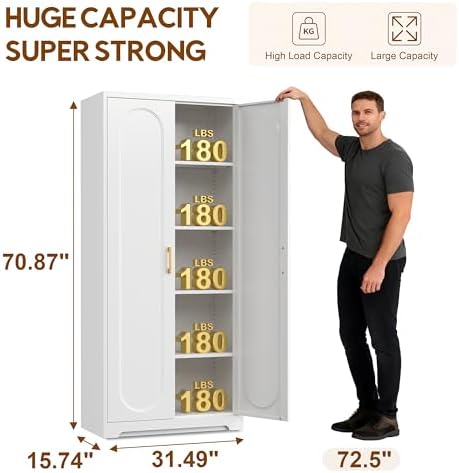UNICOLY 71" Tall Storage Cabinet, Metal Kitchen Pantry Storage Cabinets
