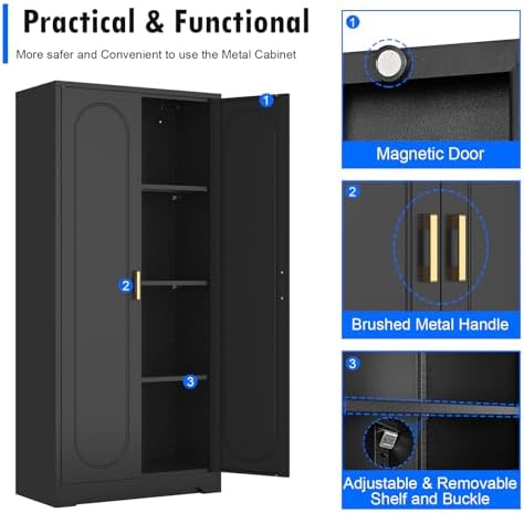 Polup 60" Black Metal Kitchen Pantry Storage Cabinet with Doors and Shelves
