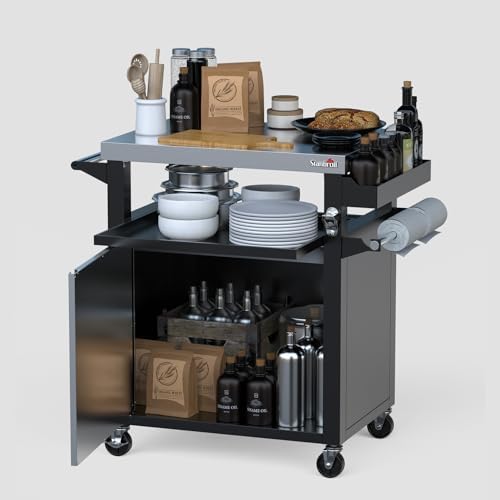 Stanbroil Rolling Grill Table Cart with Stainless Steel Cabinet & Tabletop
