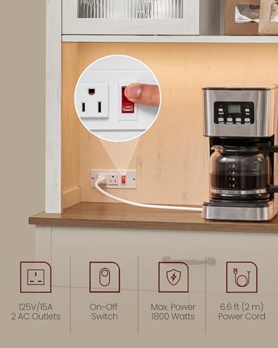 VASAGLE Pantry Cabinet with Lights and Charging Station