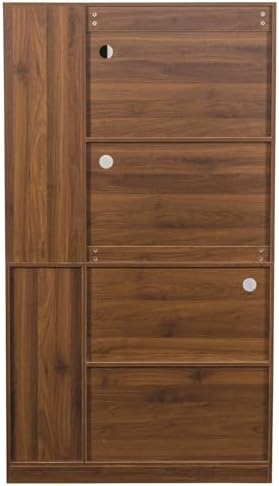 KEIKI 70.87" Tall Kitchen Pantry Storage Cabinet with Pull-Out Shelf, Side Shelves, 2 Drawers, Glass Doors & Microwave Stand, Freestanding Wood Hutch Food Pantries Cupboard for Dining Room