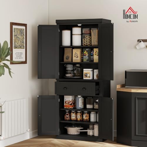 HOMCOM 72" Kitchen Pantry Cabinet Freestanding Tall Storage Cabinet Black