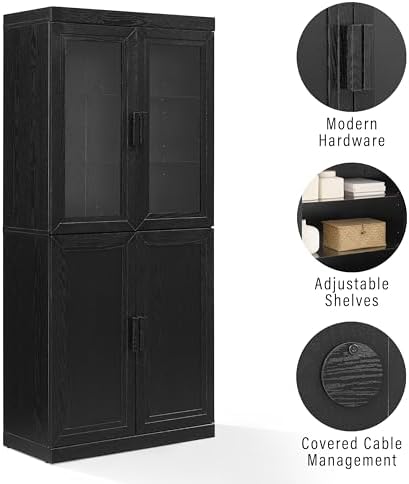Crosley Furniture Essen Glass Door China Hutch Pantry Storage Cabinet
