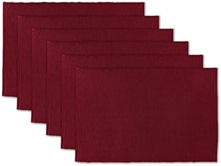 100% Cotton Ribbed Placemats - Set of 6-13 x 19 Inches - Maroon/Burgundy/Dark Red - Everyday/Fall Cloth Table Mats - Thick Construction, Washable & Reusable Cloth Place Mats - by AVKA Studio