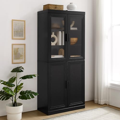 Crosley Furniture Essen Glass Door China Hutch Pantry Storage Cabinet