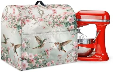 Hummingbird Flower Mixer Cover Protector Compatible with 4-8 Qt Kitchen Aid Mixer Covers Anti-Stain Kitchen Appliance Dust Cover with Handle Pockets