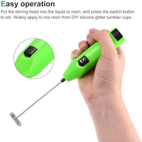 MECCANIXITY Electric Tumbler Stirrer, Handheld Mini Mixer Battery Operated Stirring Mixing Green for DIY Glitter Tumbler Cup, Pack of 2