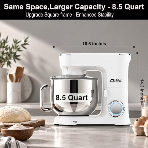Kitchen in the box Stand Mixer 8.5 QT, 900W Heavy Dough Mixer White