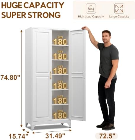 UNICOLY 75" Kitchen Pantry Cabinet,Metal Tall Storage Cabinet with Doors