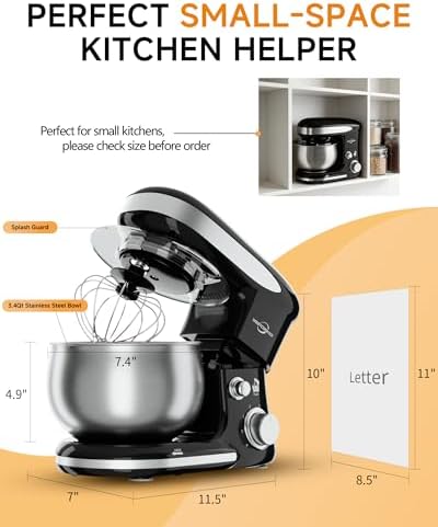 Stand Mixer, 3.4QT Tilt-Head Small Stand Mixers, 6+P Speed Black