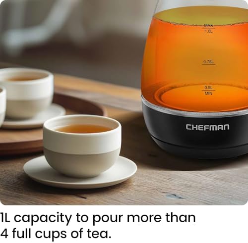 Chefman Electric Kettle with Tea Infuser, Compact 1L (4 Cups), 1500W, Removable Lid for Easy Cleaning, Boil-Dry Protection, Stainless Steel Filter, BPA Free, Auto Shut Off, Small Electric Tea Kettle - Image 4