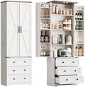 IDEALHOUSE Farmhouse Kitchen Pantry Cabinet - 72" Tall Large Wood Kitchen Storage Cabinets with Adjustable Shelves & 2 Barn Doors & 3 Drawer, Versatile Storage for Dining Room, Bathroom, Living Room