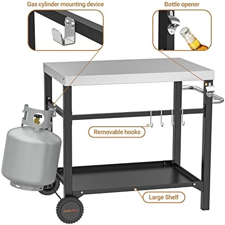 onlyfire 33.6"x21.7" Pizza Oven Table, Stainless Steel Movable Dining Cart