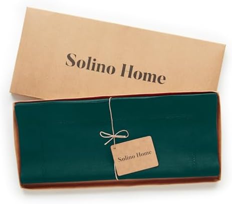 Solino Home Cotton Linen Table Runner Dark Green Woven, 14 x 72 in