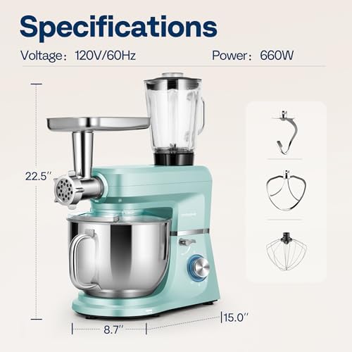 VIVOHOME 6-in-1 Stand Mixer, 8.5-Quart Tilt-Head Mixer, 10 Speeds, Blue