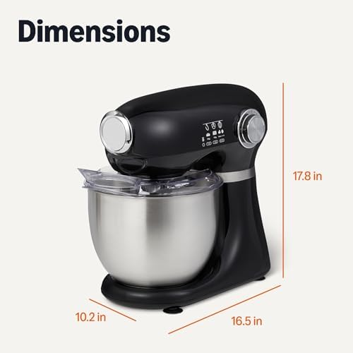 Amazon Basics Tilt-Head Stand Mixer with 5.3Qt Bowl, Dough Hook, Beater and Whisk, 12 Speeds, 350W, Black