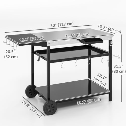 Outsunny Outdoor Grill Cart with Stainless Steel Tabletop, Wheels, Storage